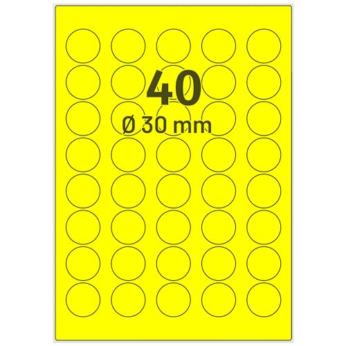 Labelident farbige Etiketten DIN A4 leuchtgelb - Ø 30 mm - 4.000 Papier Farbetiketten auf 100 Blatt, Laser Etiketten farbig selbstklebend, bedruckbar von Labelident