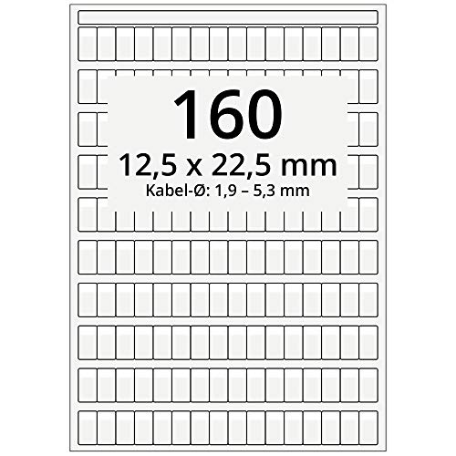 Labelident selbstlaminierende Kabeletiketten, transparent - 12,5 x 22,5 mm - 16.000 Kabelmarkierer selbstklebend auf 100 DIN A4 Bogen, hochklar, für Kabel-Ø 1,9 bis 5,3 mm von Labelident
