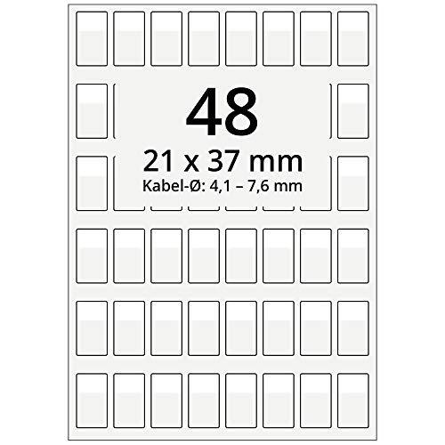 Selbstlaminierende Kabeletiketten, transparent - 21 x 37 mm - 4.800 Kabelmarkierer selbstklebend auf 100 DIN A4 Bogen, glänzend, für Kabel-Ø 4,1 bis 7,6 mm von Labelident