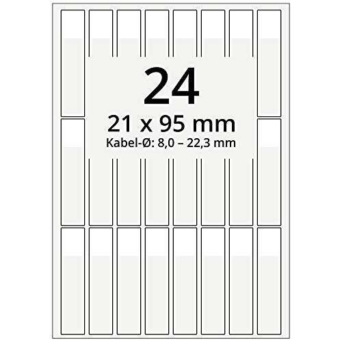Selbstlaminierende Kabeletiketten, transparent - 21 x 95 mm - 2.400 Kabelmarkierer selbstklebend auf 100 DIN A4 Bogen, glänzend, für Kabel-Ø 8,0 bis 22,3 mm von Labelident