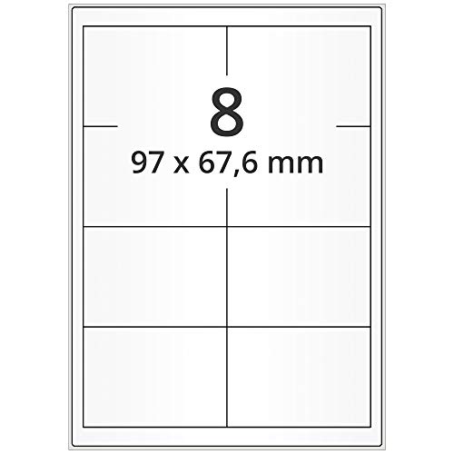 Labelident wetterfeste Folienetiketten - 97 x 68 mm - 800 PET Polyester Etiketten transparent matt, selbstklebend, 100 Blatt DIN A4 Bogen von Labelident