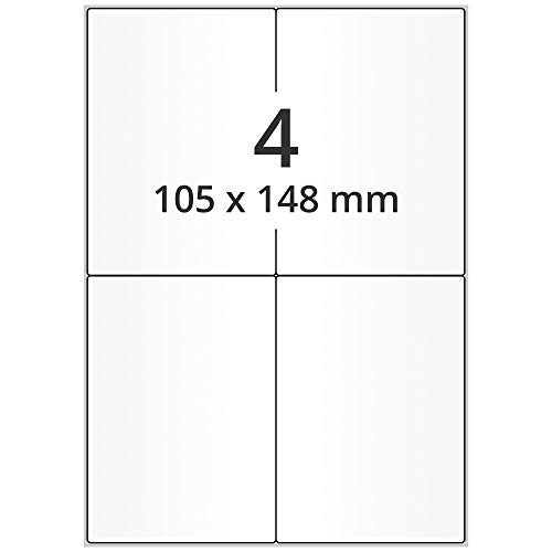 Wetterfeste Folienetiketten weiß matt - 105 x 148 mm - 400 PET Polyester Etiketten feuchtigkeitsbeständig auf 100 Blatt DIN A4 Bogen, selbstklebend von Labelident