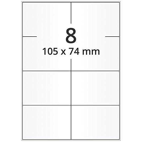 wetterfeste Folienetiketten weiß matt - 105 x 74 mm - 800 PET Polyester Etiketten feuchtigkeitsbeständig auf 100 DIN A4 Bogen, beschichtet, selbstklebend von Labelident