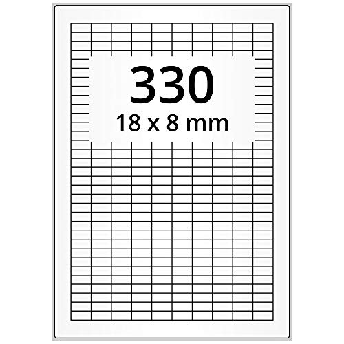 Labelident wetterfeste Folienetiketten weiß matt - 18 x 8 mm - 33000 PET Polyester Etiketten feuchtigkeitsbeständig auf 100 Blatt DIN A4 Bogen, selbstklebend von Labelident