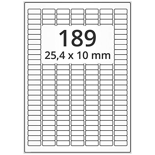 Labelident wetterfeste Folienetiketten weiß matt - 25 x 10 mm - 18900 PET Polyester Etiketten feuchtigkeitsbeständig auf 100 Blatt DIN A4 Bogen, selbstklebend von Labelident