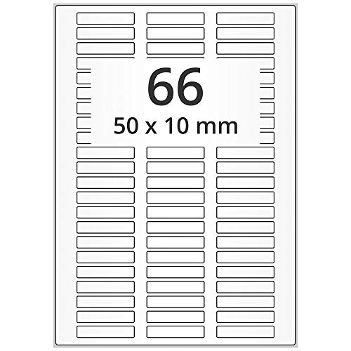 wetterfeste Folienetiketten weiß matt - 50 x 10 mm - 6.600 PET Polyester Etiketten feuchtigkeitsbeständig auf 100 DIN A4 Bogen, beschichtet, selbstklebend von Labelident