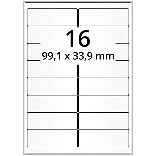 Labelident wetterfeste Folienetiketten weiß matt - 99,1 x 33,9 mm - 1.600 PET Polyester Etiketten feuchtigkeitsbeständig auf 100 DIN A4 Bogen, selbstklebend von Labelident