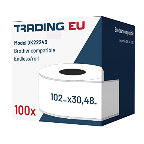 100x Label kompat. zu Brother DK22243 102 mm x 30,48 m endlos + 1x wiederverwendbarer Wechselhalterung von Labeltrade