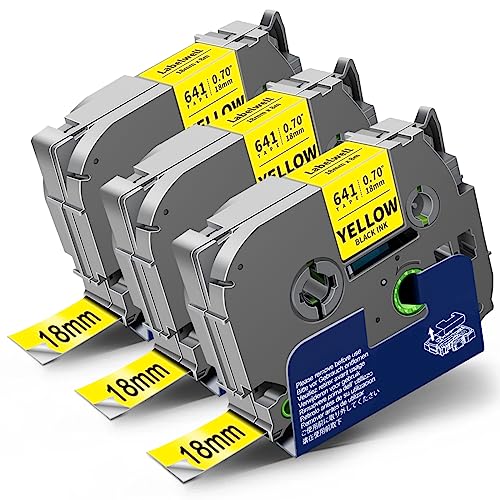 3x Labelwell 18mm Schwarz auf Gelb kompatibel für Brother TZe-641 Schriftband Ersatz für TZe641 TZ641 Tape Cassette für P-touch PT-D400 PT-D450VP PT-D600 PT-E500VP PTP700 PTP750W 1830 2030 D450 3x Labelwell 18mm Schwarz auf Gelb kompatibel für Brother TZe-641 Schriftband Ersatz für TZe641 TZ641 Tape Cassette für P-touch PT-D400 PT-D450VP PT-D600 PT-E500VP PTP700 PTP750W 1830 2030 D450 von Labelwell