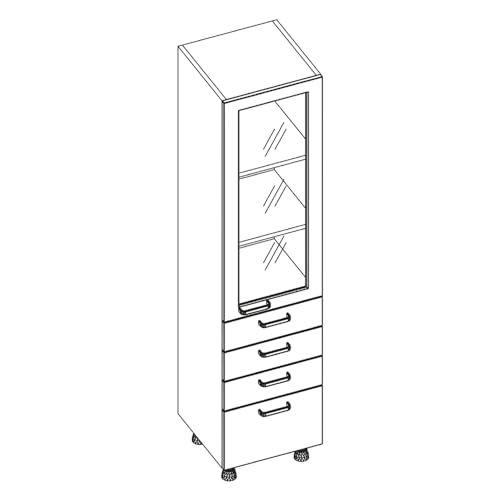 Labtable G-0099 Laborschrank mit 1 Glastür und 4 Schubladenx, Links Seite Türaufhängung, 450mm Breite x 1960mm Höhe x 450mm Tiefe von Labtable