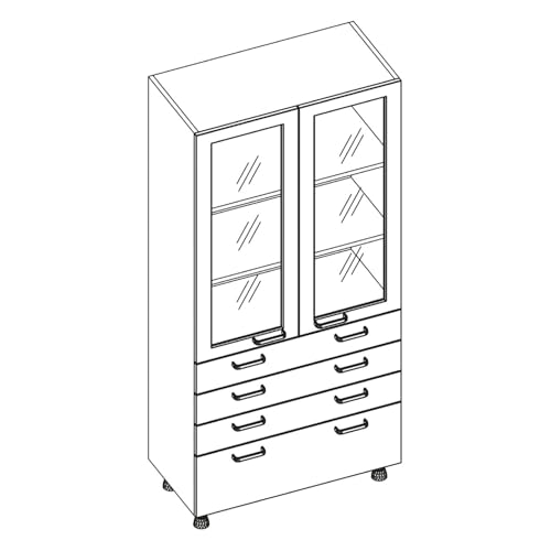 Labtable G-0116 Laborschrank mit 2 Glastüren und 4 Schubladenx, Links und Rechts Seite Türaufhängung, 900mm Breite x 1960mm Höhe x 600mm Tiefe von Labtable