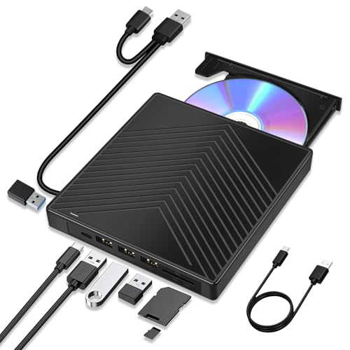 Externes CD DVD Laufwerk USB 3.0 & Typ-C, Tragbares CD-DVD +/-RW ROM Laufwerk Leser Brenner Rewriter mit SD/TF, 4 USB & USB-C Port, für Laptop PC Windows 11 10 8 7 XP, Linux, Mac OS Externes CD DVD Laufwerk USB 3.0 & Typ-C, Tragbares CD-DVD +/-RW ROM Laufwerk Leser Brenner Rewriter mit SD/TF, 4 USB & USB-C Port, für Laptop PC Windows 11 10 8 7 XP, Linux, Mac OS von Labtec