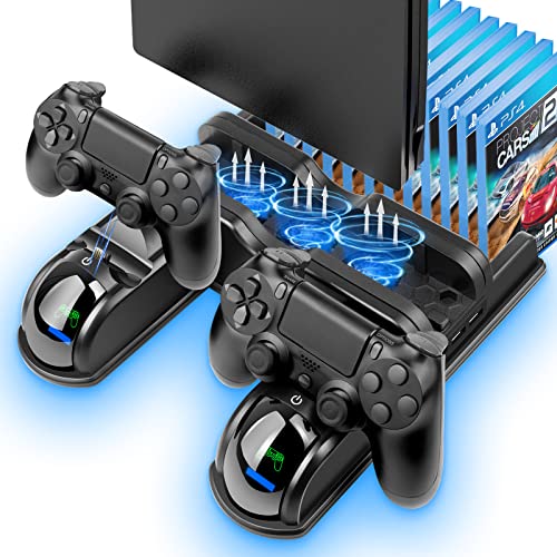 Labtec PS4 Ständer mit Lüfter und Dual Controller Ladestation für Playstation 4/PS4 Slim/PS4 Pro mit 12 Spiel Slot, PS4 Zubehör von Labtec