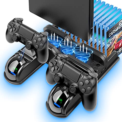 Labtec PS4 Standfuß, PS4 Ständer mit Lüfter und Dual Controller Ladestation für Playstation 4/PS4 Slim/PS4 Pro mit 12 Spiel Slot, PS4 Zubehör von Labtec