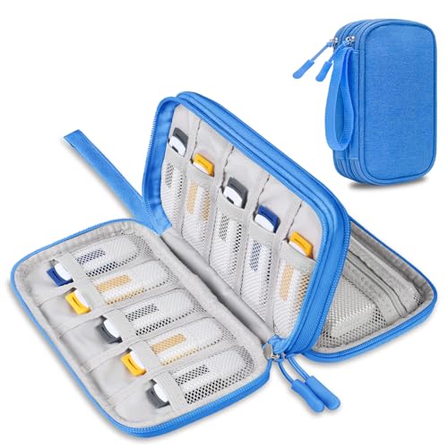 Lacdo USB-Flash-Laufwerk-Gehäuse, USB-Stick-Halter Hülle Organizer Tragbare Elektronische Zubehör Aufbewahrungstasche für San Disk/SamData/Samsung Jump Drive Memory Stick, Kabel, Blau von Lacdo