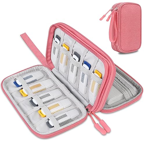 Lacdo USB-Flash-Laufwerk-Gehäuse, USB-Stick-Halter Hülle Organizer Tragbare Elektronische Zubehör Aufbewahrungstasche für San Disk/SamData/Samsung Jump Drive Memory Stick, Kabel, Rosa von Lacdo