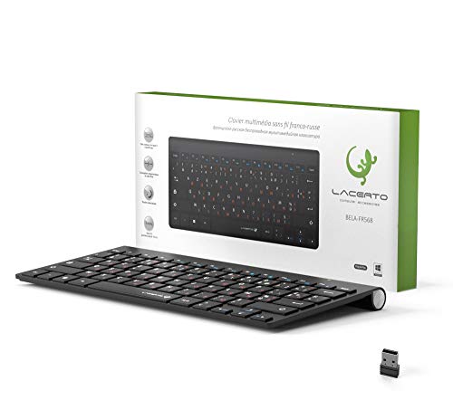 Lacerto® | Bilinguale Russisch-Französische Kabellose 2,4 GHz Multimedia AZERTY Tastatur, Clavier sans fil bilingue Français-Russe, Russian-French Wireless Keyboard | BELA-FR568 | Matt Schwarz von Lacerto