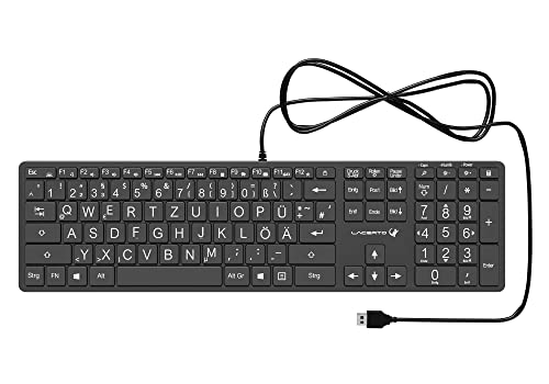 Lacerto® | Deutsche Tastatur (QWERTZ) mit großen Buchstaben, weißer LED-Beleuchtung & USB-Anschluss - Für Senioren, Kinder & Sehbehinderte - beleuchtet, kabelgebunden | GRANDA-D917 von Lacerto
