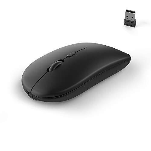 Lacerto® | Kabellose wiederaufladbare Maus, 2.4G Wireless + Bluetooth 5.0 | für Computer, Tablet, Laptop, Smartphone | Stabile Verbindung, leises Klicken, 800/1200/1600 DPI | Farbe: Schwarz von Lacerto