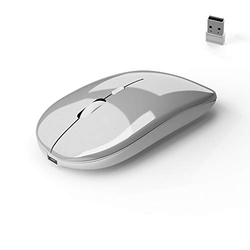 Lacerto® | Kabellose wiederaufladbare Maus, 2.4G Wireless + Bluetooth 5.0 | für Computer, Tablet, Laptop, Smartphone | Stabile Verbindung, leises Klicken, 800/1200/1600 DPI | Farbe: Silber von Lacerto
