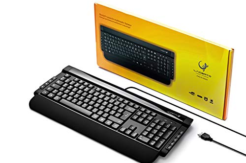 Lacerto® | Russisch-Deutsche Multimedia Tastatur mit sanften und leisen Tasten, USB, Spritzwassergeschützt, Russian-German Wired USB Multimedia Keyboard | KVALITA-DR650 von Lacerto