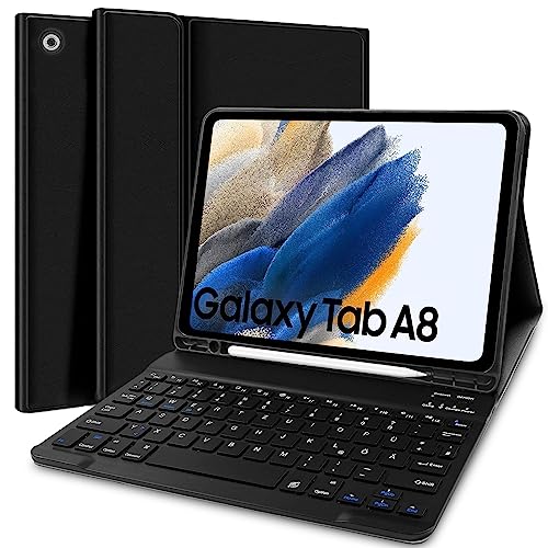 Lachesis Tastatur Hülle für Samsung Galaxy Tab A8 10,5 Zoll 2022 (SM-X200/X205/X207), Schutzhülle mit Pencil Halter Wireless Bluetooth Abnehmbare Tastatur (Deutsches QWERTZ), Schwarz von Lachesis