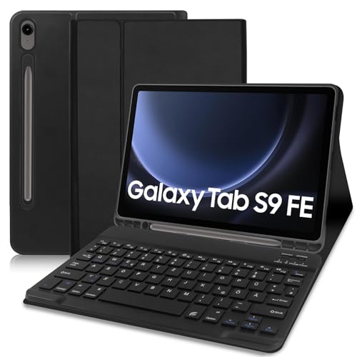 Tastatur Hülle für Samsung Tab S9 FE 10.9 Zoll/Tab S9 11 Zoll 2023 Tablet, Schutzhülle mit Pencil Halter QWERTZ Layout, Magnetisch Abnehmbarer (Schwarz) von Lachesis