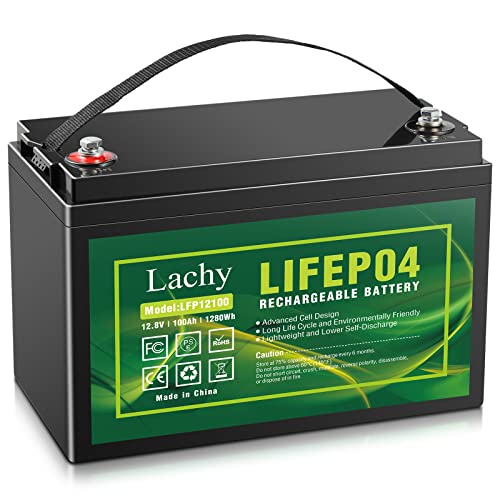 Lachy 12V 100Ah Lithium LiFePO4 Deep Cycle Wartungsfreier Wiederaufladbarer Akkupack mit Geringer Selbstentladung mit Integriertem BMS für Wohnmobile, Solaranlagen, Marine, Heimspeicher von Lachy