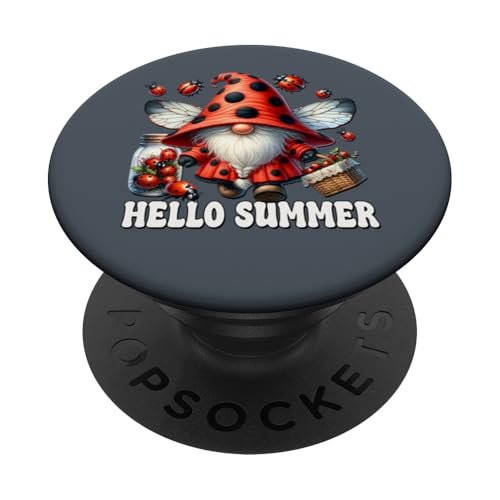 Hello Summer Gnome Graphic For Women And Girls Cute Ladybug PopSockets Klebender PopGrip Hello Summer Gnome Graphic For Women And Girls Cute Ladybug PopSockets Klebender PopGrip von Ladybug Gifts For Women Unique Spring Gnome Stuff