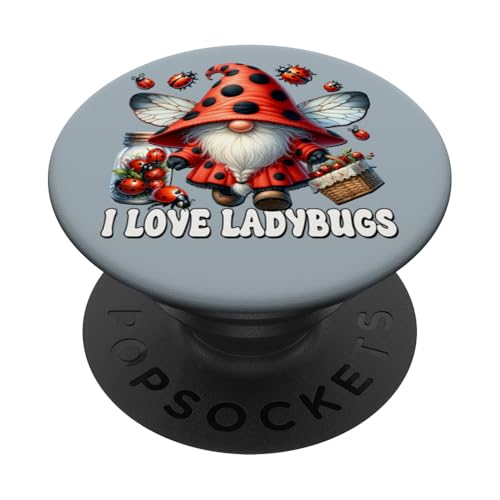 I Love Ladybugs Decor For Women And Girls Cute Spring Gnome PopSockets Klebender PopGrip von Ladybug Gifts For Women Unique Spring Gnome Stuff