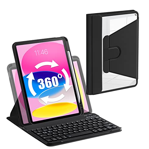 Laetass Hülle mit 360 drehbare Tastatur für iPad 10 Generation 10.9 Zoll 2022,ultradünne leichte Schutzhülle,Magnetisch Abnehmbarer Tastatur,Auto Schlaf/Wach Funktion,Deutsches QWERTZ-Layout (schwarz) von Laetass