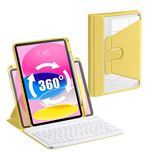 Laetass Hülle mit 360 drehbare Tastatur für iPad 10 Generation 10.9 Zoll 2022,ultradünne leichte Schutzhülle,Magnetisch Abnehmbarer Tastatur,Auto Schlaf/Wach Funktion,Deutsches QWERTZ-Layout (gelb) von Laetass