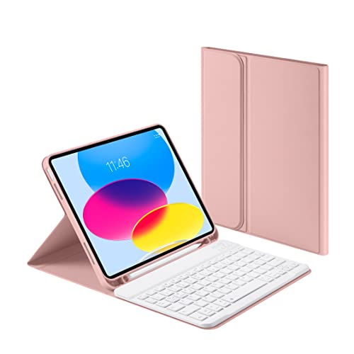 Laetass Hülle mit Tastatur für iPad 10 Generation 10.9 Zoll 2022, Magnetisch Abnehmbarer Tastatur mit stifthalter, Auto Schlaf/Wach, Deutsches QWERTZ-Layout(pink) von Laetass