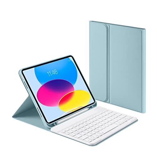 Laetass Hülle mit Tastatur für iPad 10 Generation 10.9 Zoll 2022, Magnetisch Abnehmbarer Tastatur mit stifthalter, Auto Schlaf/Wach, Deutsches QWERTZ-Layout (blau) von Laetass