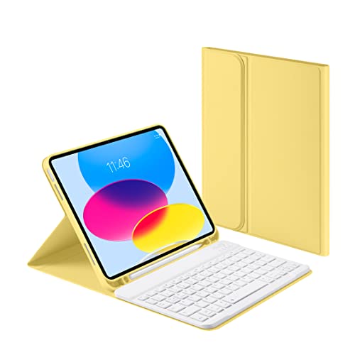 Laetass Hülle mit Tastatur für iPad 10 Generation 10.9 Zoll 2022, Magnetisch Abnehmbarer Tastatur mit stifthalter, Auto Schlaf/Wach, Deutsches QWERTZ-Layout (gelb) von Laetass