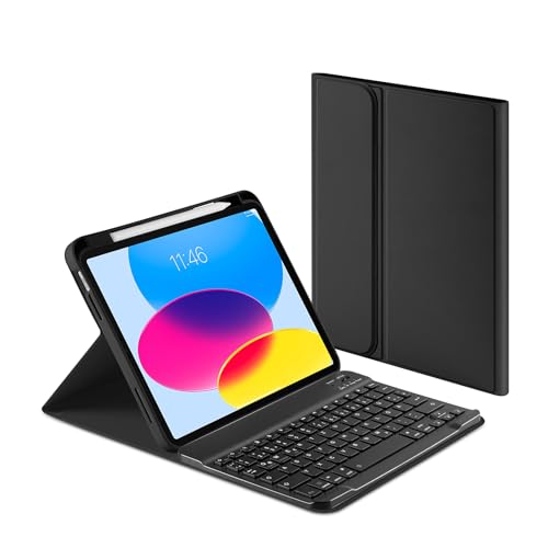 Laetass Hülle mit Tastatur für iPad 10 Generation 10.9 Zoll 2022, Magnetisch Abnehmbarer Tastatur mit stifthalter, Auto Schlaf/Wach, Deutsches QWERTZ-Layout (schwarz) von Laetass
