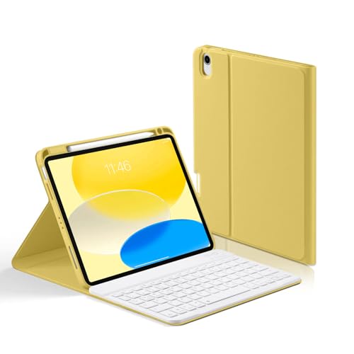 Laetass Hülle mit Tastatur für iPad 10th Generation 10.9 Zoll 2022 mit Bluetooth, magnetisch Abnehmbarer Tastatur, mit integrierter oberer Stiftablage,deutschem QWERTZ-Layout(gelb) von Laetass