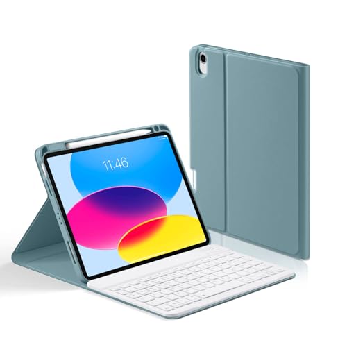 Laetass Hülle mit Tastatur für iPad 10th Generation 10.9 Zoll 2022 mit Bluetooth, magnetisch Abnehmbarer Tastatur, mit integrierter oberer Stiftablage,deutschem QWERTZ-Layout (blau) von Laetass
