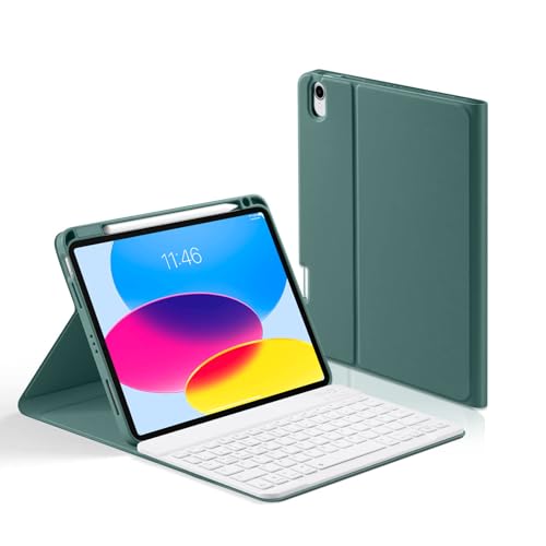 Laetass Hülle mit Tastatur für iPad 10th Generation 10.9 Zoll 2022 mit Bluetooth, magnetisch Abnehmbarer Tastatur, mit integrierter oberer Stiftablage,deutschem QWERTZ-Layout (grün) von Laetass