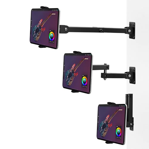 RUIFUO Tablet Wandhalterung für 4-13 Zoll,360° Drehbar Einziehbar 10-45cm, iPad、Samsung Tab Halterung Wand für Businessund Zuhause, Trainieren im Wohnzimmer und Kochen in der Küche (Schwarz) von RUIFUO
