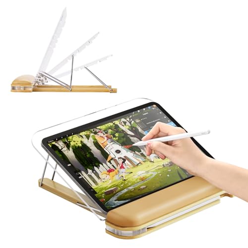 Tablet Ständer Acryl Abnehmbar und einstellbar,compatable für iPad ,Samsung ,Huawei,Laptop,Desktop-Unterstützung Multi-Winkel Malerei und Schreiben Lernen mit Handgelenkauflage und Bleistift Steckplat von Laetass