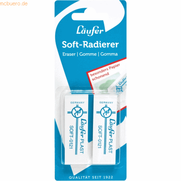 12 x Läufer Radierer Plast Soft 0121 65x21x12mm weiß VE=2 Stück von Läufer