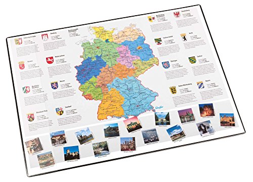 Läufer 45348 Landkarten-Schreibtischunterlage Deutschland, rutschfeste Schreibunterlage mit Deutschlandkarte, 40x53 cm, mit transparenter Seitentasche von Läufer