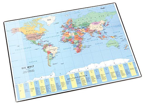 Läufer 45351 Landkarten-Schreibtischunterlage Welt politisch, rutschfeste Schreibunterlage mit Weltkarte, 40x53 cm, mit transparenter Seitentasche von Läufer
