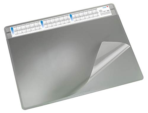 Läufer 47653 Durella Soft Schreibtischunterlage mit transparenter Auflage und Kalender, rutschfeste Schreibunterlage, Zubehör für Schreibtisch, 50 x 65 cm, grau von Läufer