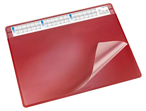 Läufer 47654 Durella Soft Schreibtischunterlage mit transparenter Auflage und Kalender, rutschfeste Schreibunterlage, Zubehör für Schreibtisch, 50 x 65 cm, rot von Läufer