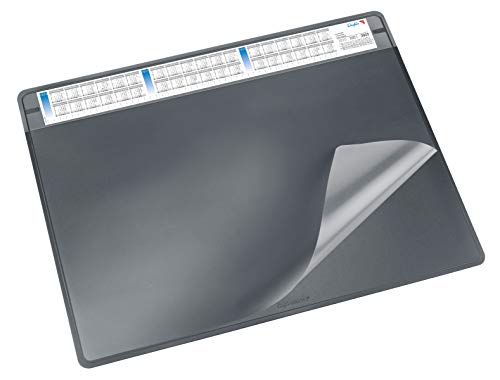 Läufer 47656 Durella Soft Schreibtischunterlage mit transparenter Auflage und Kalender, rutschfeste Schreibunterlage, Zubehör für Schreibtisch, 50 x 65 cm, schwarz von Läufer