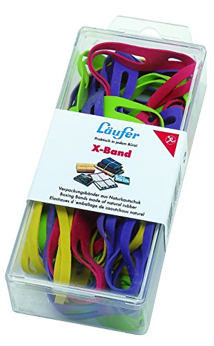 Läufer 69582 Rondella X-Band, elastische Kreuzbänder, Gummibänder Größen sortiert gemischt, Durchmesser 50-100 mm, 30g Dose, Gummiband bunt sortiert von Läufer