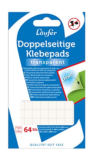 Läufer 99150 Doppelseitige Klebepads, transparent, 64 durchsichtige Klebepunkte, Haftpunkte für Poster, Fotos, Präsentationen von Läufer