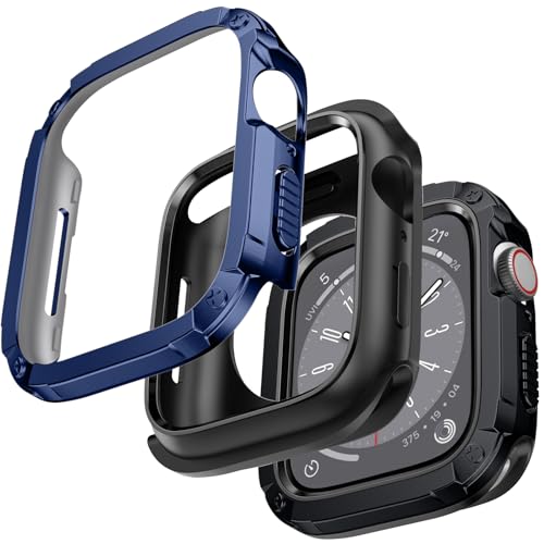 Laffav 2 in 1 Hülle Kompatibel mit Apple Watch Series SE/6/5/4 44mm Schutzhülle und Series 9/8/7 45mm Schutzhülle mit Eingebaute Weiche TPU Schutzhülle,Hard PC Bumper Hülle für iWatch,Schwarzblau von Laffav